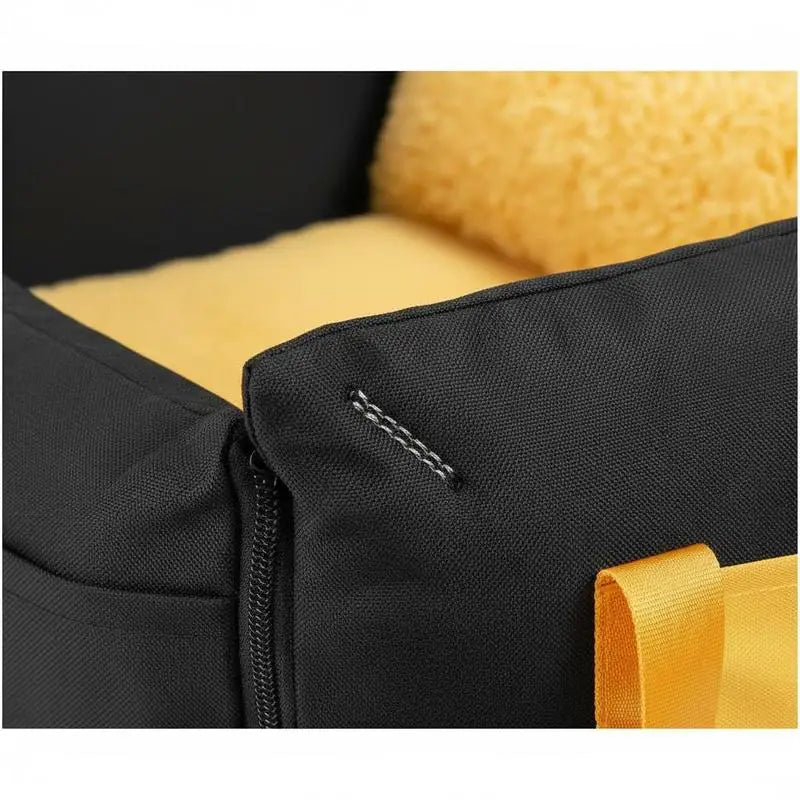 Dog car seat, dog booster seat with side handles and storage bag, attachable safety leash and PP cotton filling, dog car bed for small dogs up to 25 lbs, black