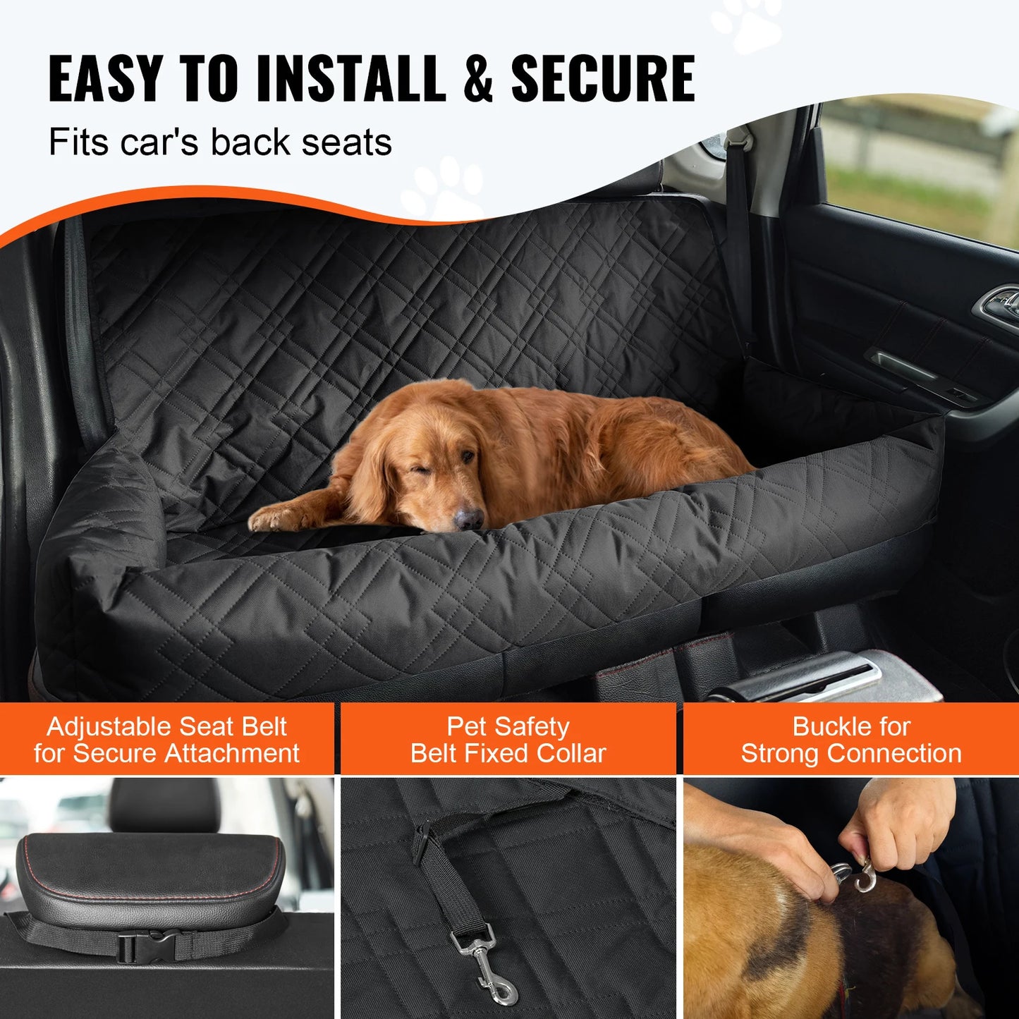 Waterproof Dog Car Booster Seat with Safety Leash