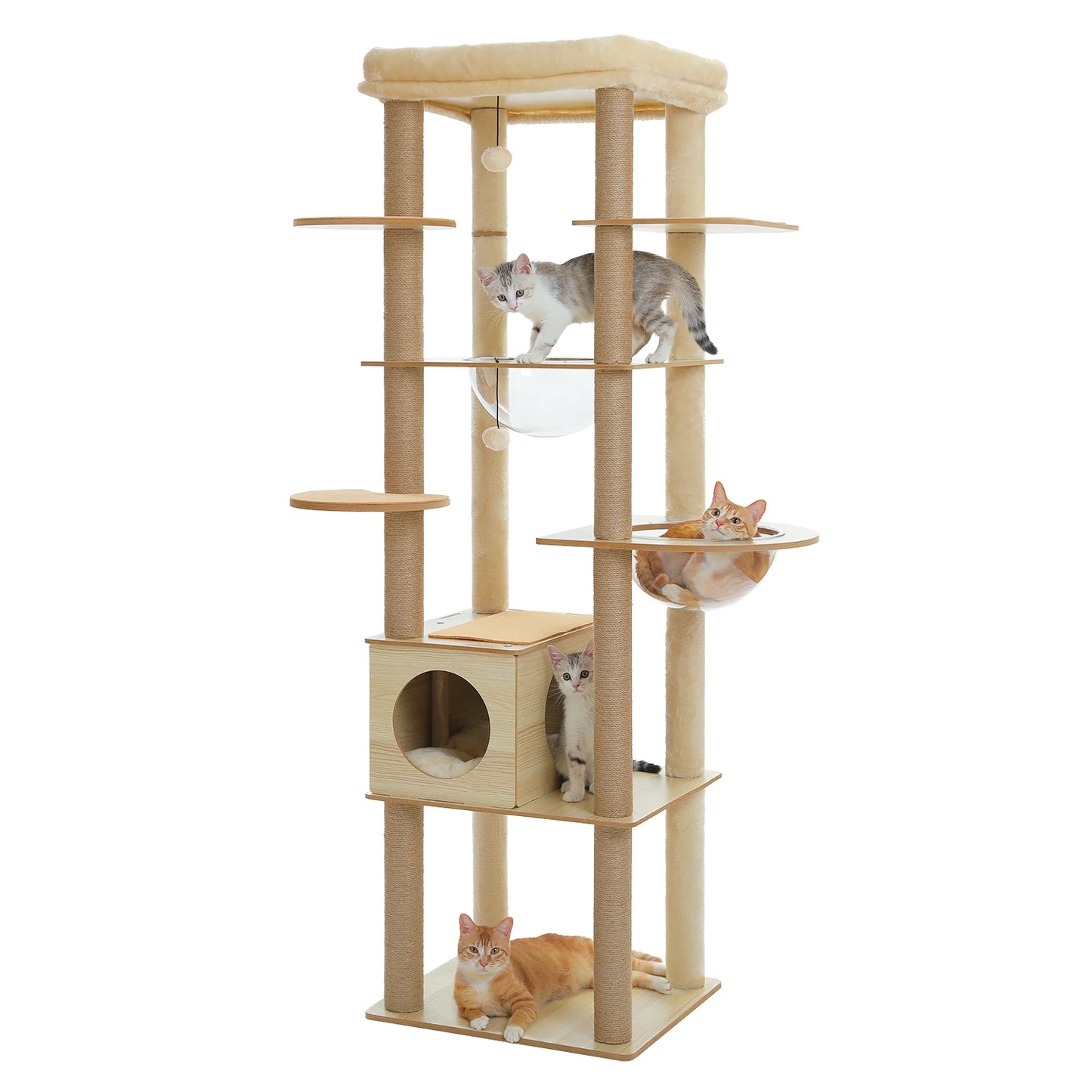 Multi-Level Wood Cat Tree with Condo, Hammock & Perch