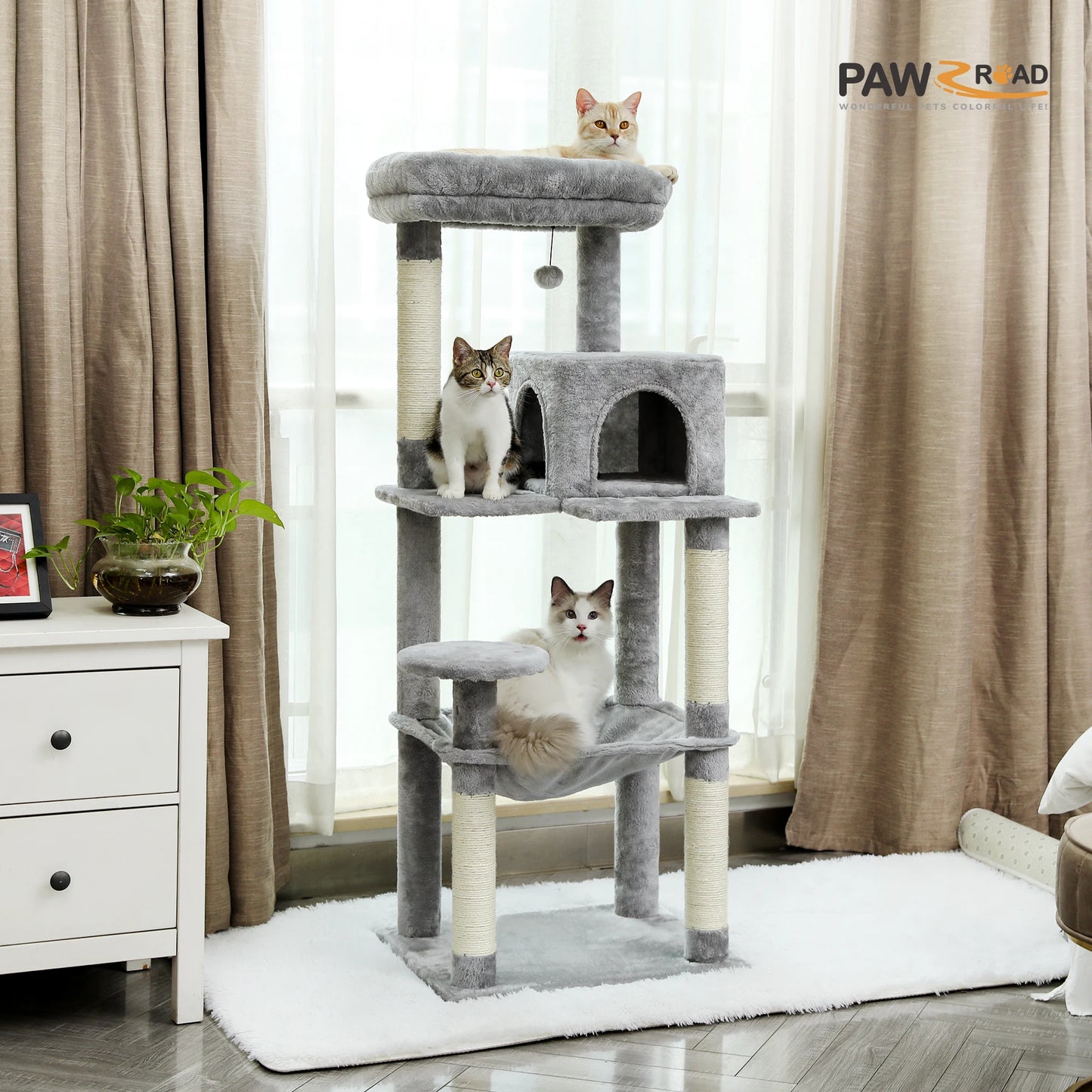 5-Level Cat Tower with Hammock & Sisal Scratching Posts