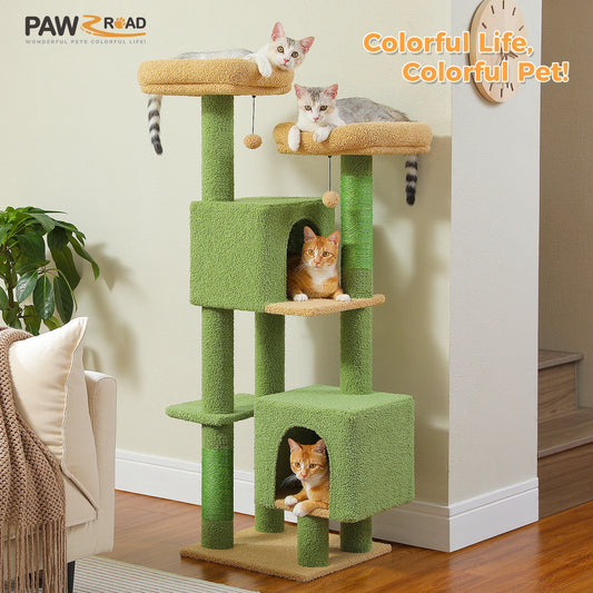 Cactus Cat Tree 133cm with Perches, Condos & Scratching Posts - front view