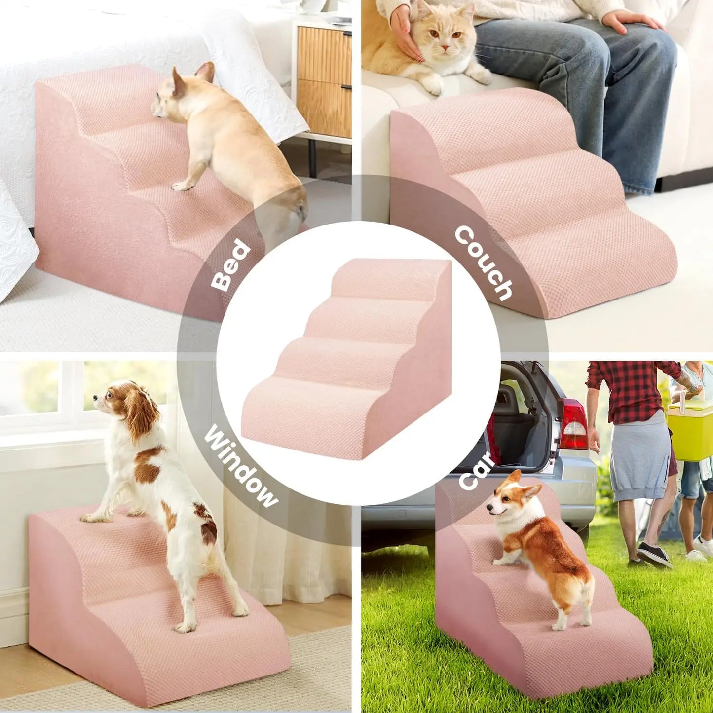 Dog Stairs & Ramp - High-Density Foam Pet Steps, Extra-Wide Non-Slip Orthopedic Dog Ladder with Soft Foam Padding