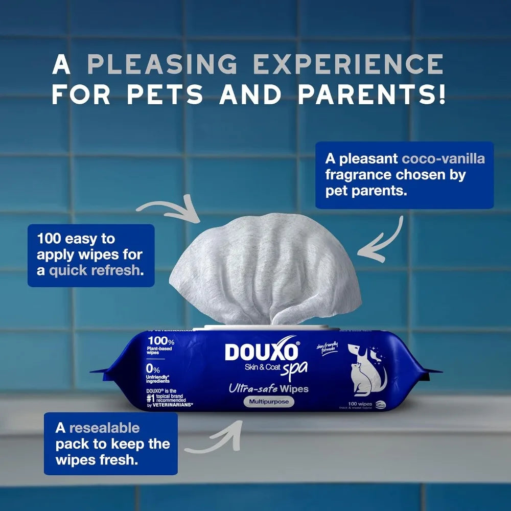 Pet Wipes for Dogs & Cats, 100 Count Multi-Purpose for Paws, Butt, Tear Stains, Gentle Skin-Friendly Formula