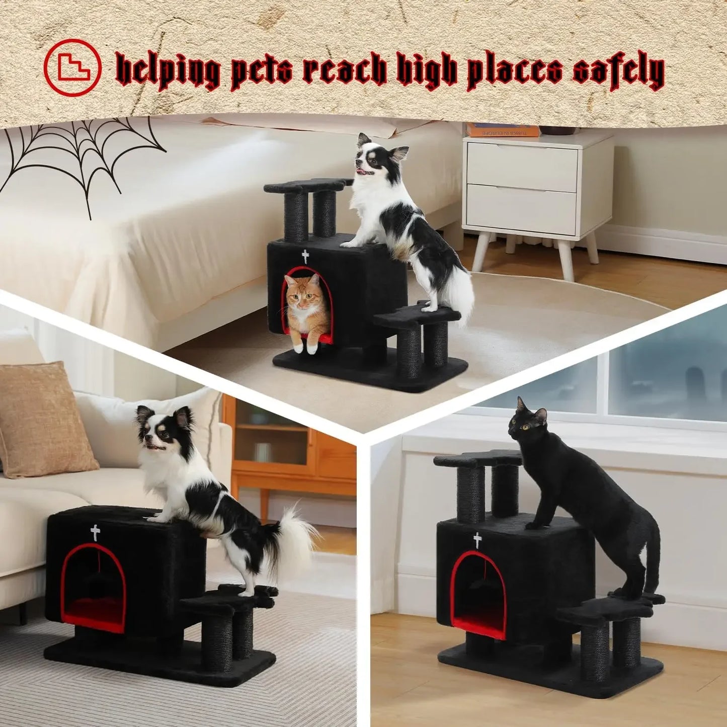 3-in-1 Pet Stairs & Cat Scratching Post - Steps for High Beds, Sofa, Couch, 3-Tier Tower with Sisal Pad for Small Pets