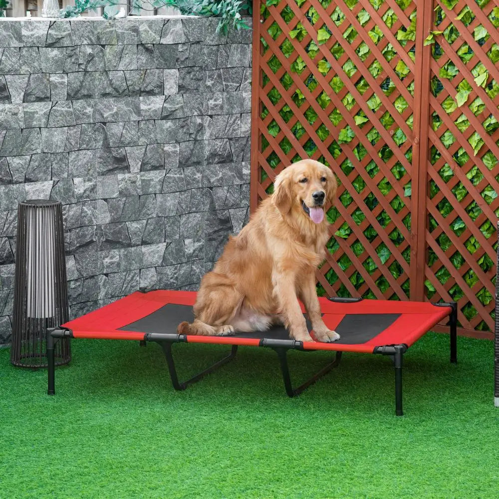 PawHut 48" x 36" Elevated Breathable Dog Bed with Carry Bag, Metal Frame, Breathable Mesh for Indoor & Outdoor Use - Red