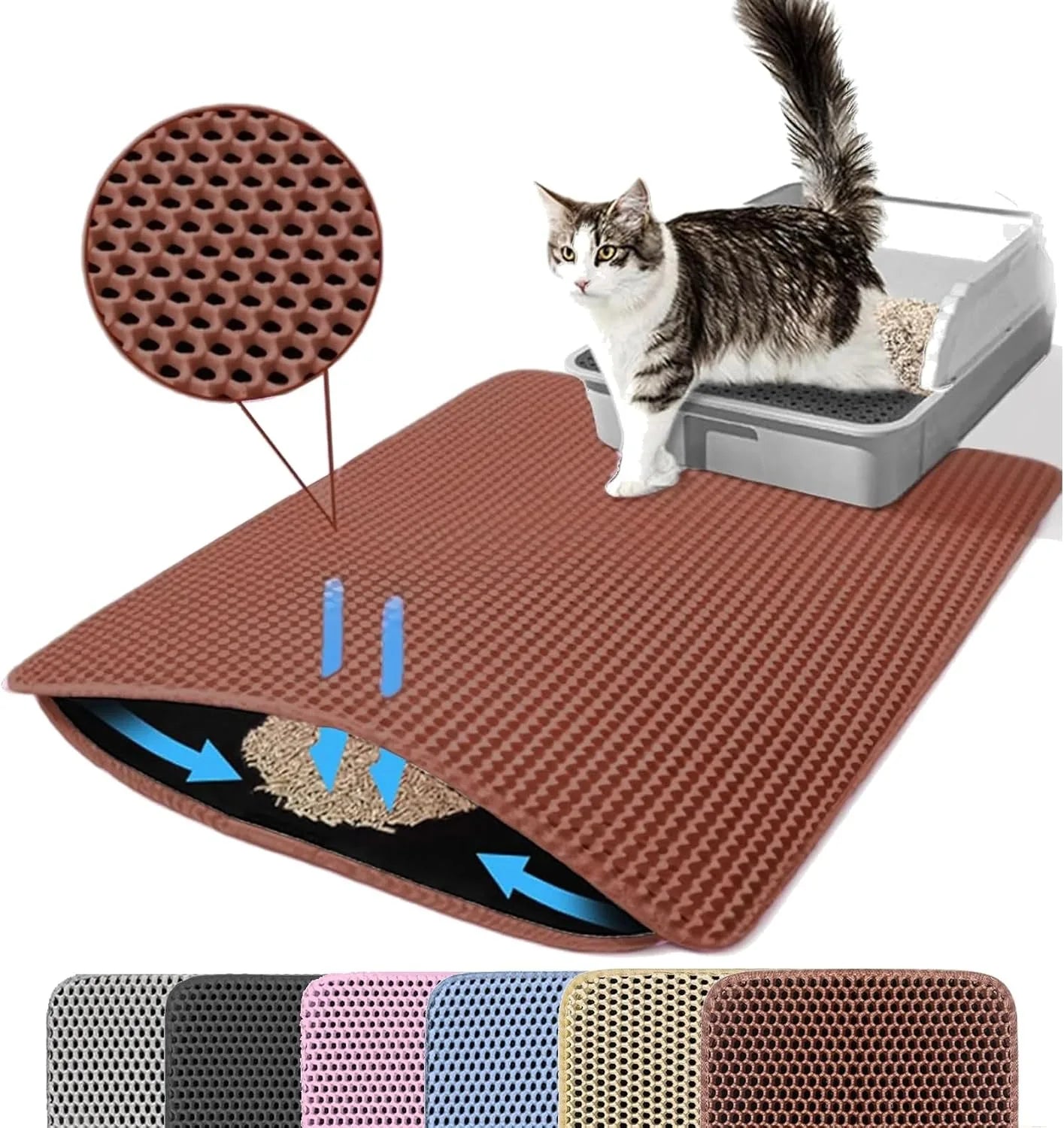 Large Honeycomb Double-Layer Cat Litter Mat, Waterproof