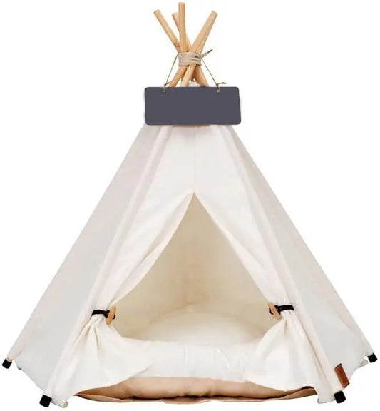 Portable Pet Teepee Bed with Thick Cushion, Fits Cats & Small Dogs Up to 15lbs