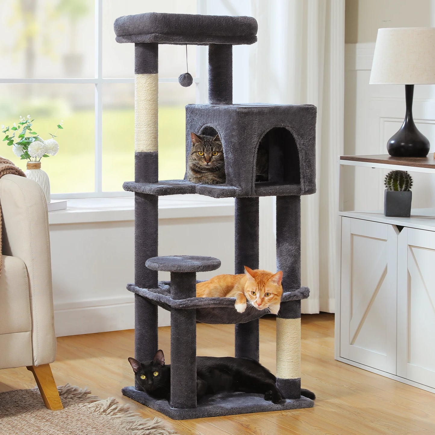 Multi-Level Cat Tree Tower with Condo, Hammock & Scratching Board