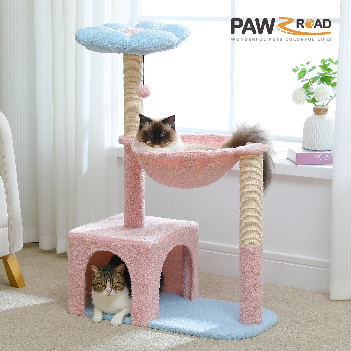 Flower Cat Tree with Metal Frame Hammock & Sisal Posts