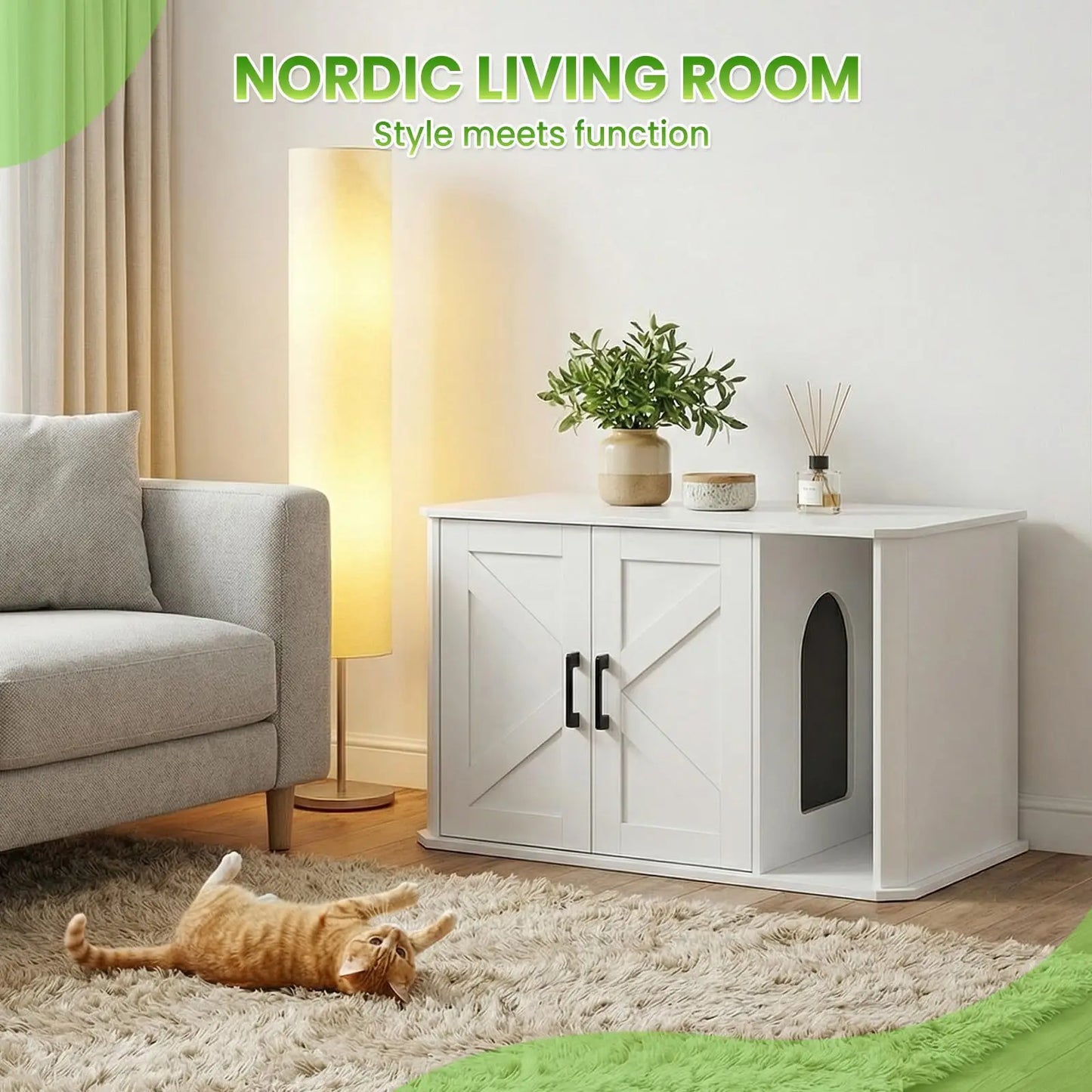 Hidden Cat Litter Box Enclosure Furniture Wooden Cat Washroom Cabinet With Double Doors Side Entry Modern Pet House End Table