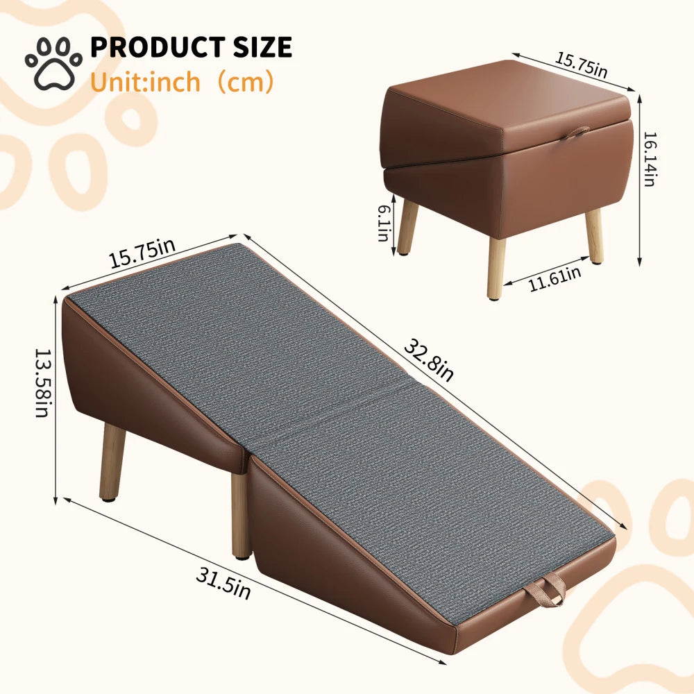 Dog Stairs for Small Dogs and Cats, Dog Ramp for Couch and Bed, Foldable 2-in-1 Wooden Pet Steps for Puppy, Split Ottoman Design