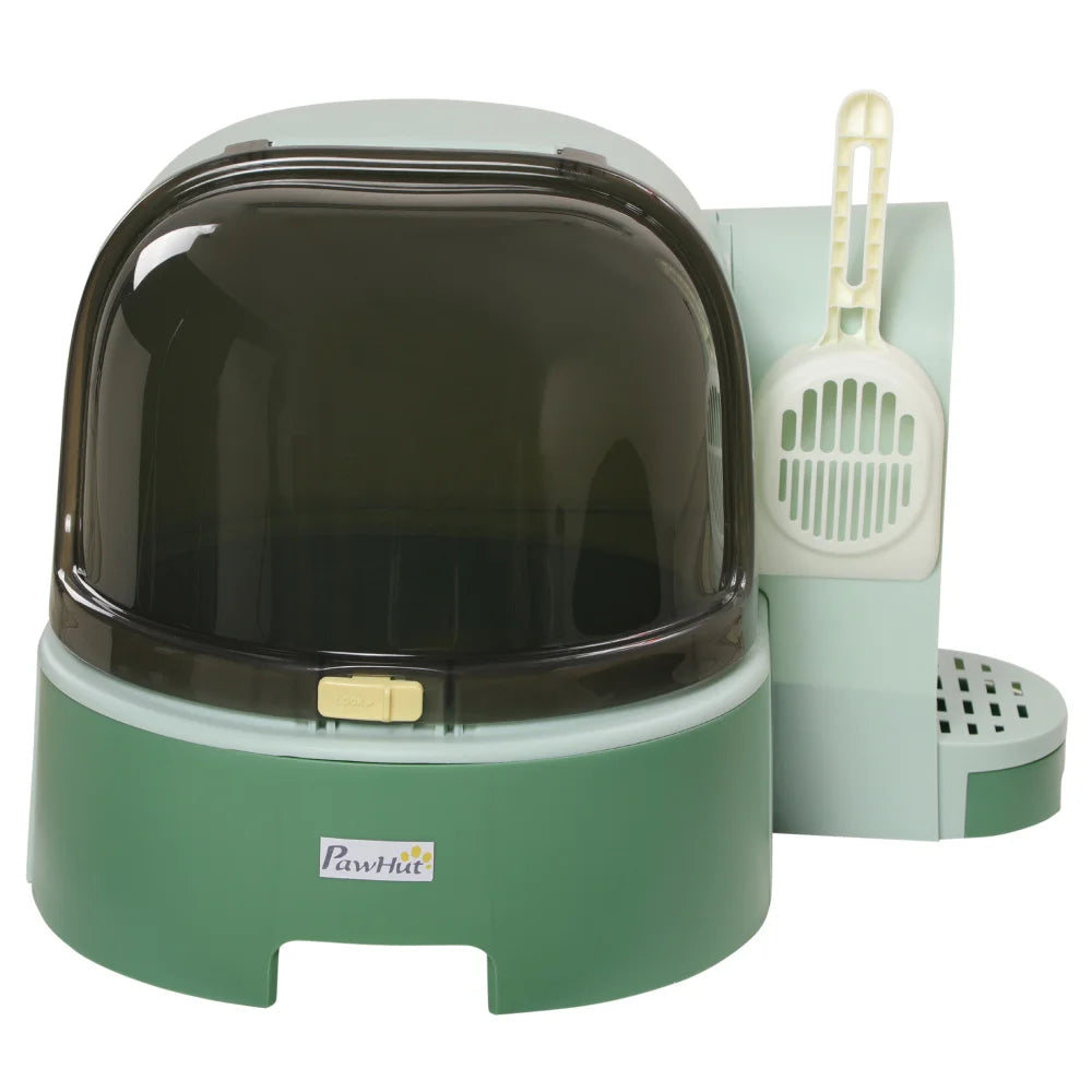 PawHut Cat Litter Box with Lid, Covered, Easy to Clean & Open, Including Openable Front Cover, Litter Scoop, Green
