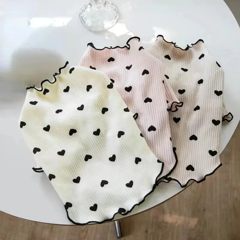 Stretch Ribbed Heart Pattern Pet T-Shirt for Dogs & Cats
