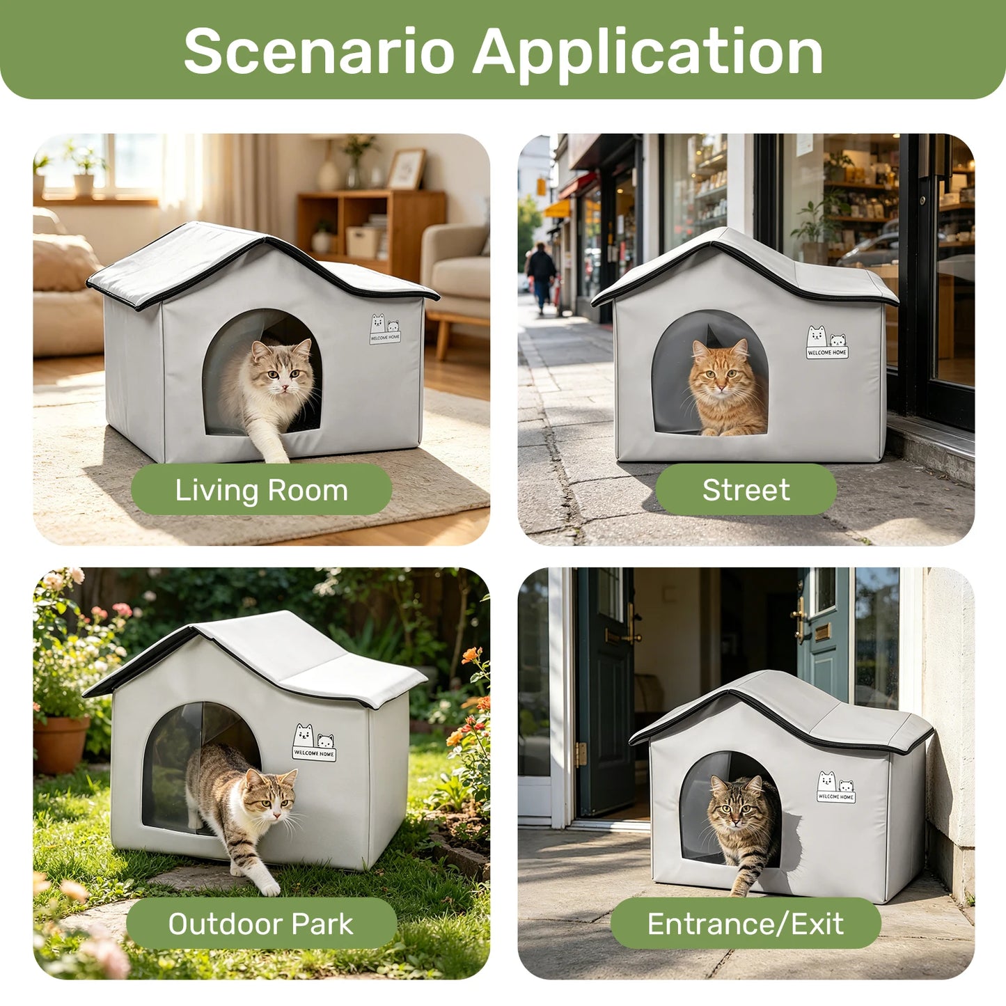 Foldable Pet Ice Igloo with Cooling Mat, Oxford Cloth Heat Insulated Design for Indoor & Outdoor All-Season Use, Built-in Pocket for Ice Packs, Suitable for Small to Medium Dogs & Cats, Windproof Cat Bed, Bite Resistant & Eas