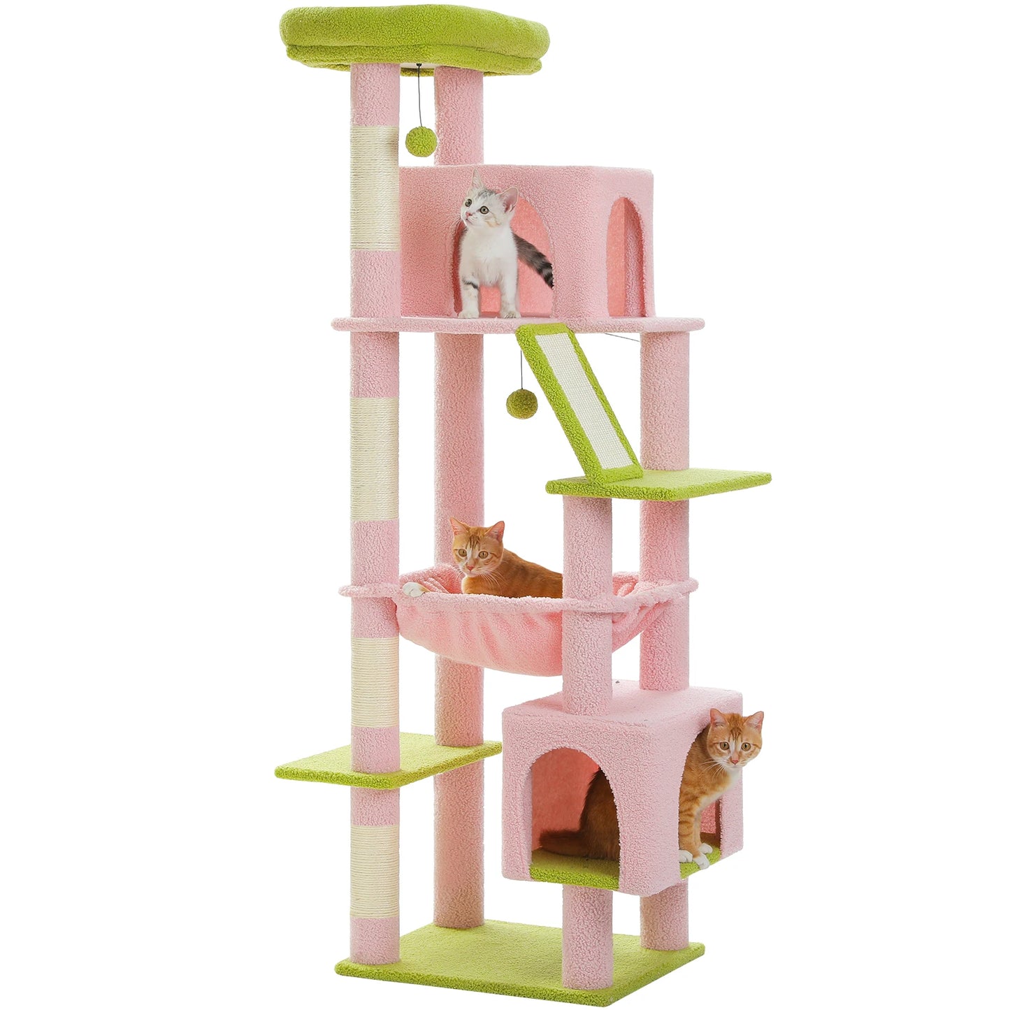 Tall Multi-Level Cat Tower for Large Cats with 2 Condos & Bed