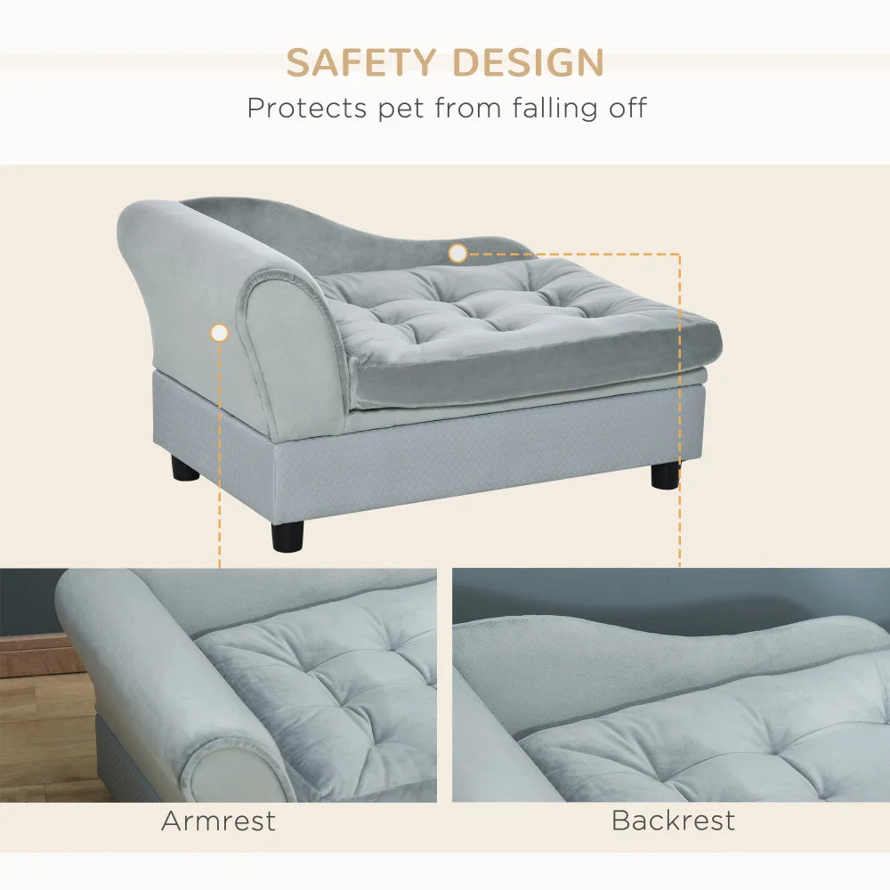 PawHut Luxury Fancy Dog Bed for Small Dogs with Hidden Storage, 3" Soft Foam, Dog Sofa Bed, Cushy & Modern Pet Furniture for Puppies and Little Breeds, Gray