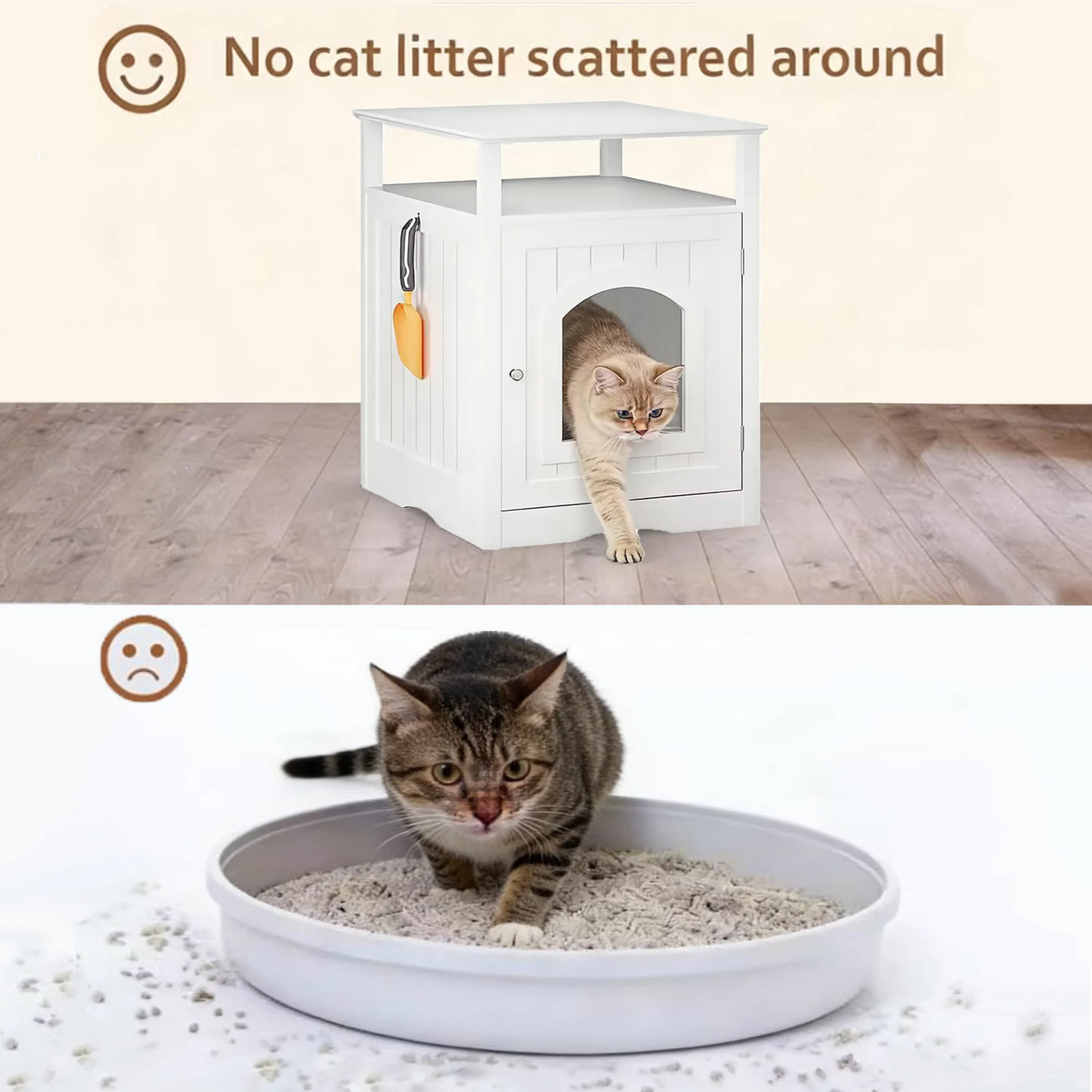 Hidden Cat Litter Box Enclosure Wooden Indoor Cat House Furniture Cabinet with Storage Shelf Modern Nightstand Side Table White