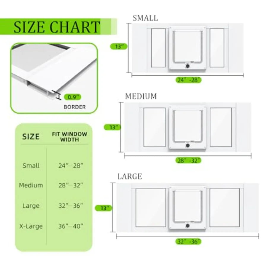 Cat Door for Window Aluminum Cat Door Window Insert with 4 Secure Lock Modes Magnectic Closure for Cats Fit Window Width 28"-32