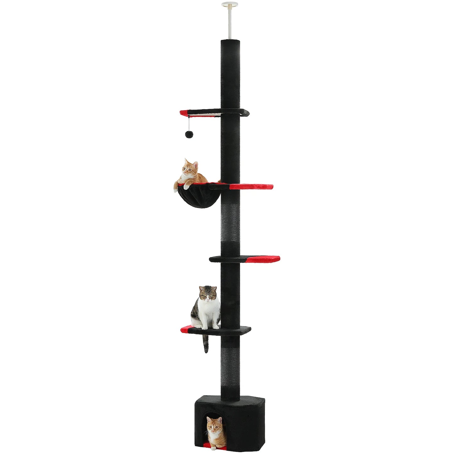 Adjustable Floor-to-Ceiling Cat Tree Tower with Condo & Hammock