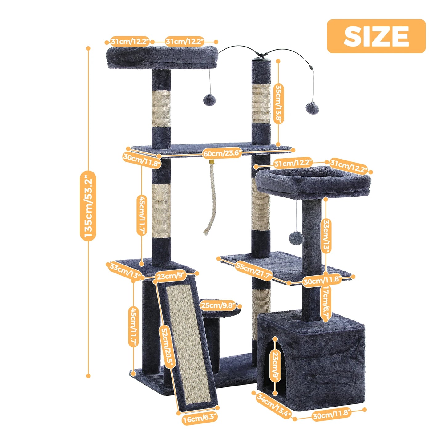 Multi-Level Cat Tree with Sisal Scratching Posts & Soft Perch