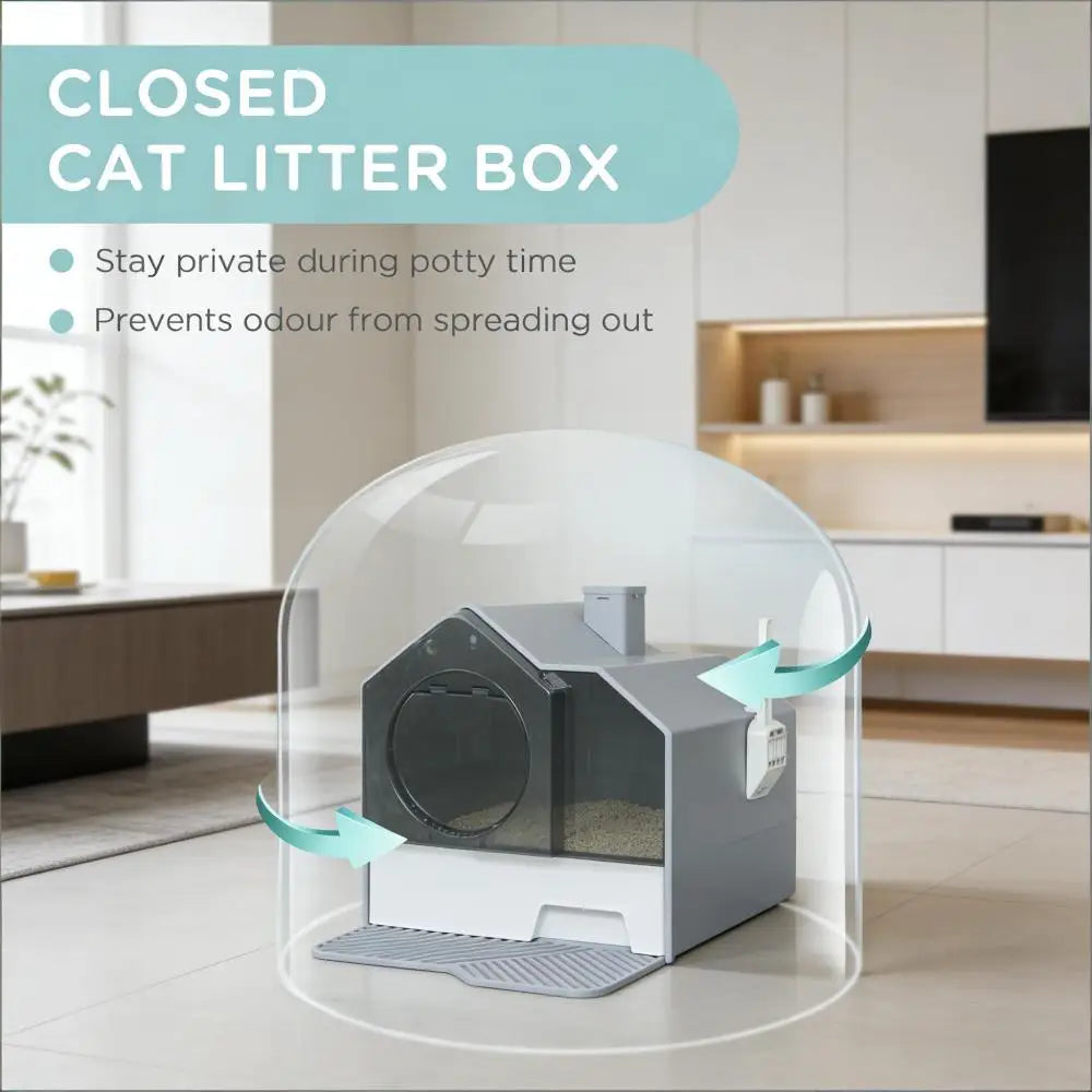 Easy-to-Clean Hooded Cat Litter Box