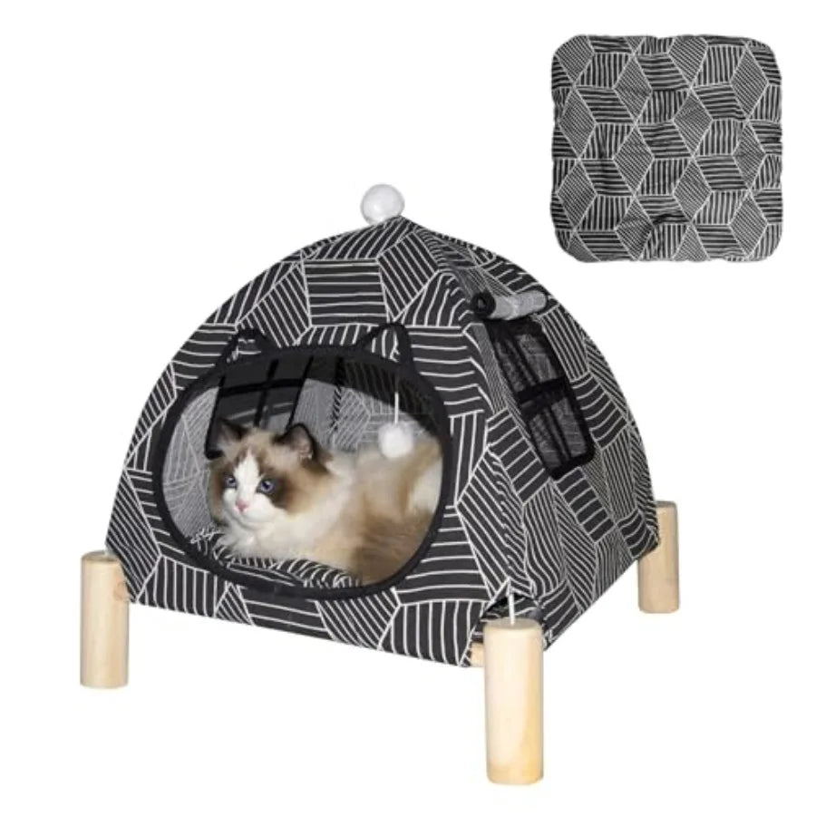 Cat/ Hammock Cat Bed, Wooden Dog Elevated Indoor Outdoor Beds, Raised Cat Cots Furniture Pet Bed Puppy Bed Portable Breathable