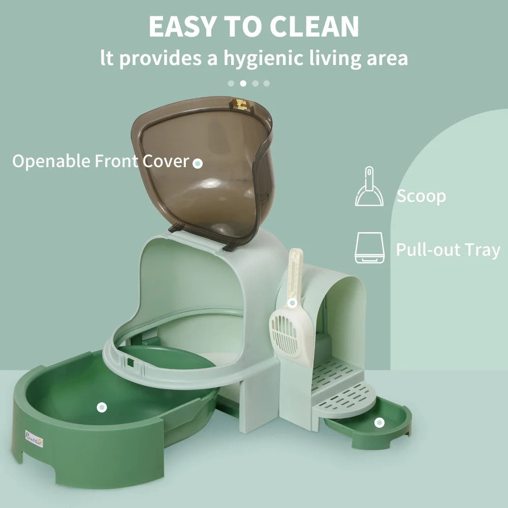 PawHut Cat Litter Box with Lid, Covered, Easy to Clean & Open, Including Openable Front Cover, Litter Scoop, Green