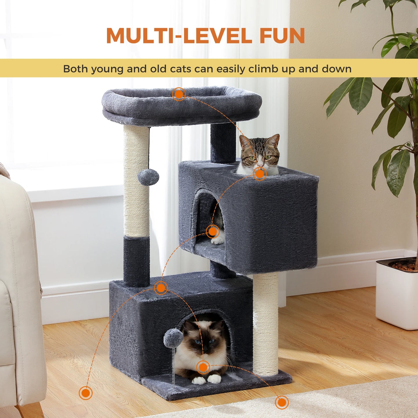 Multi-Level Cat Tree with Sisal Posts & Padded Perch