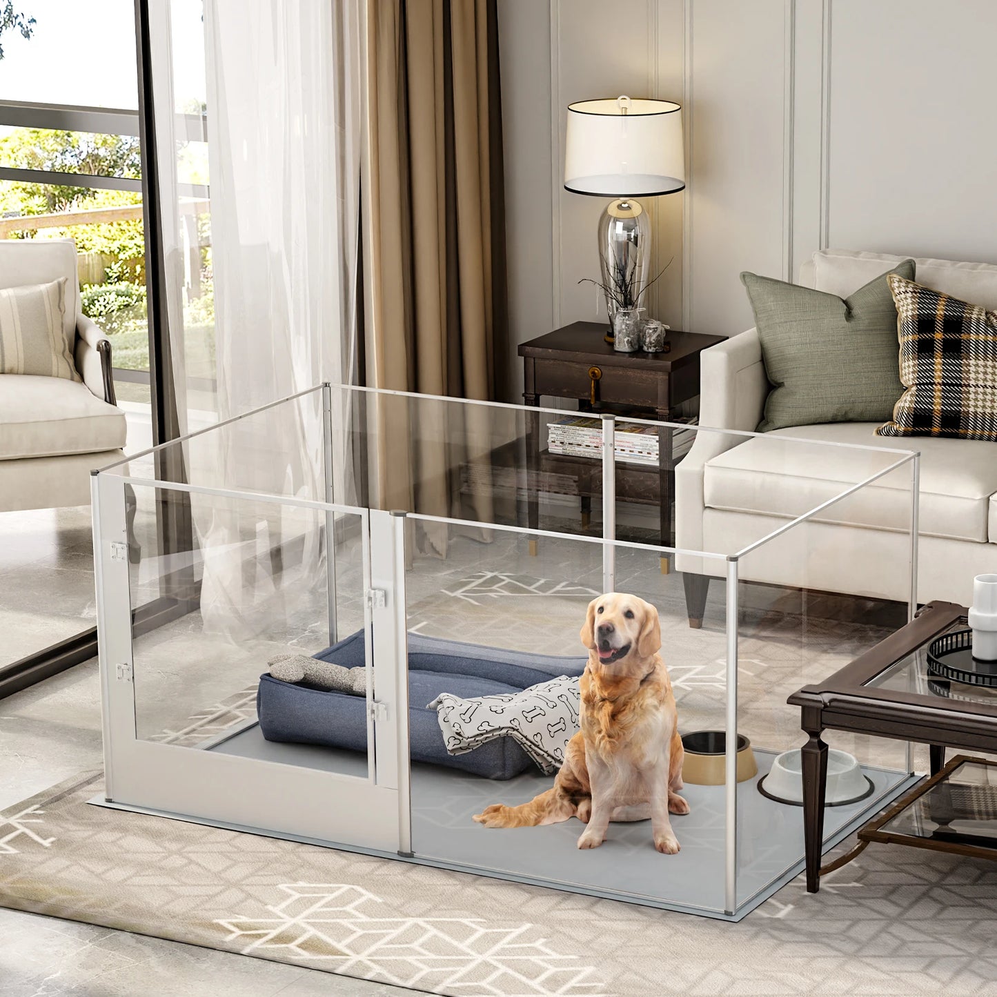 Heavy-Duty Acrylic Dog Playpen with Waterproof Mat - alternate angle view