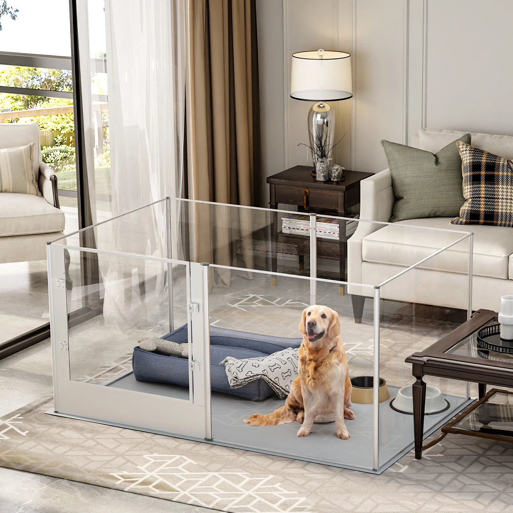 Heavy-Duty Acrylic Dog Playpen with Waterproof Mat - alternate angle view