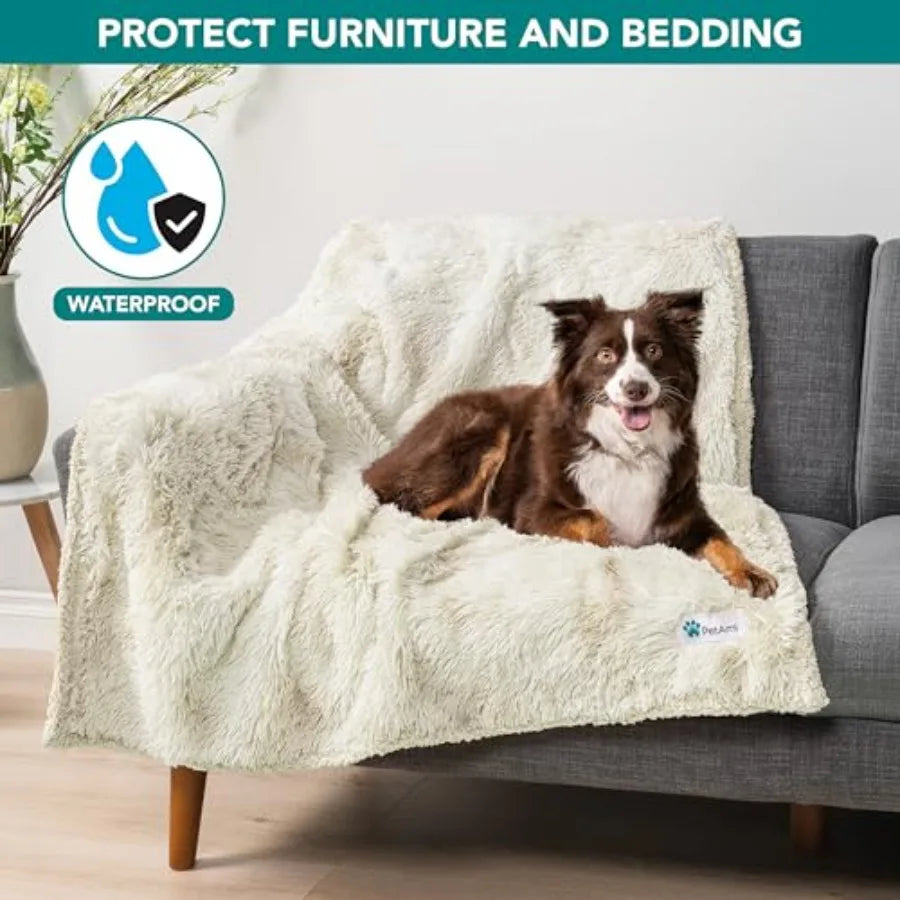 Waterproof Dog Blanket for Couch, Bed and Furniture, Reversible Sherpa and Faux Fur Pet Blanket, Leakproof Pet Blanket for Larg