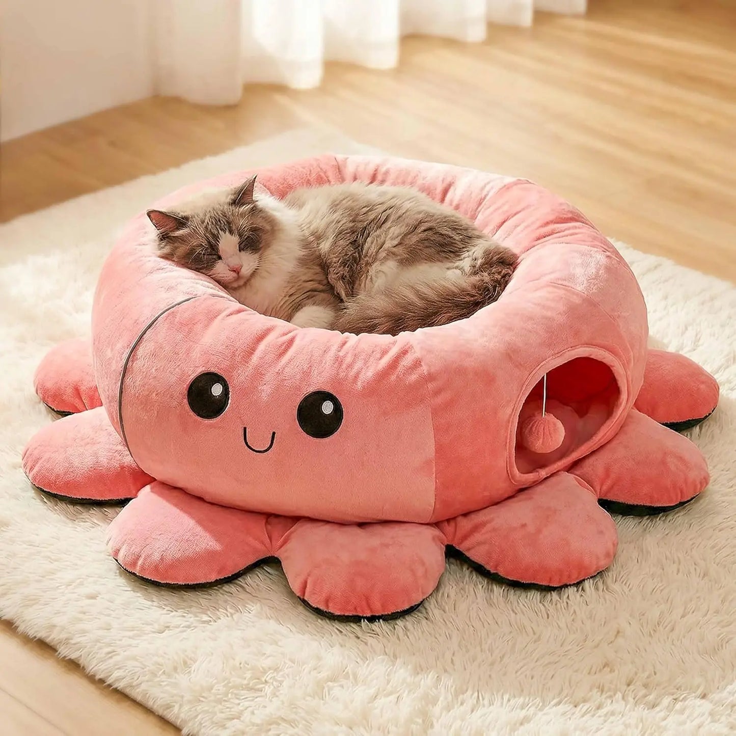 Octopus Cat Tunnel Bed with 20 Toys, Collapsible Play Tunnel for Indoor Cats, Kitten Toys
