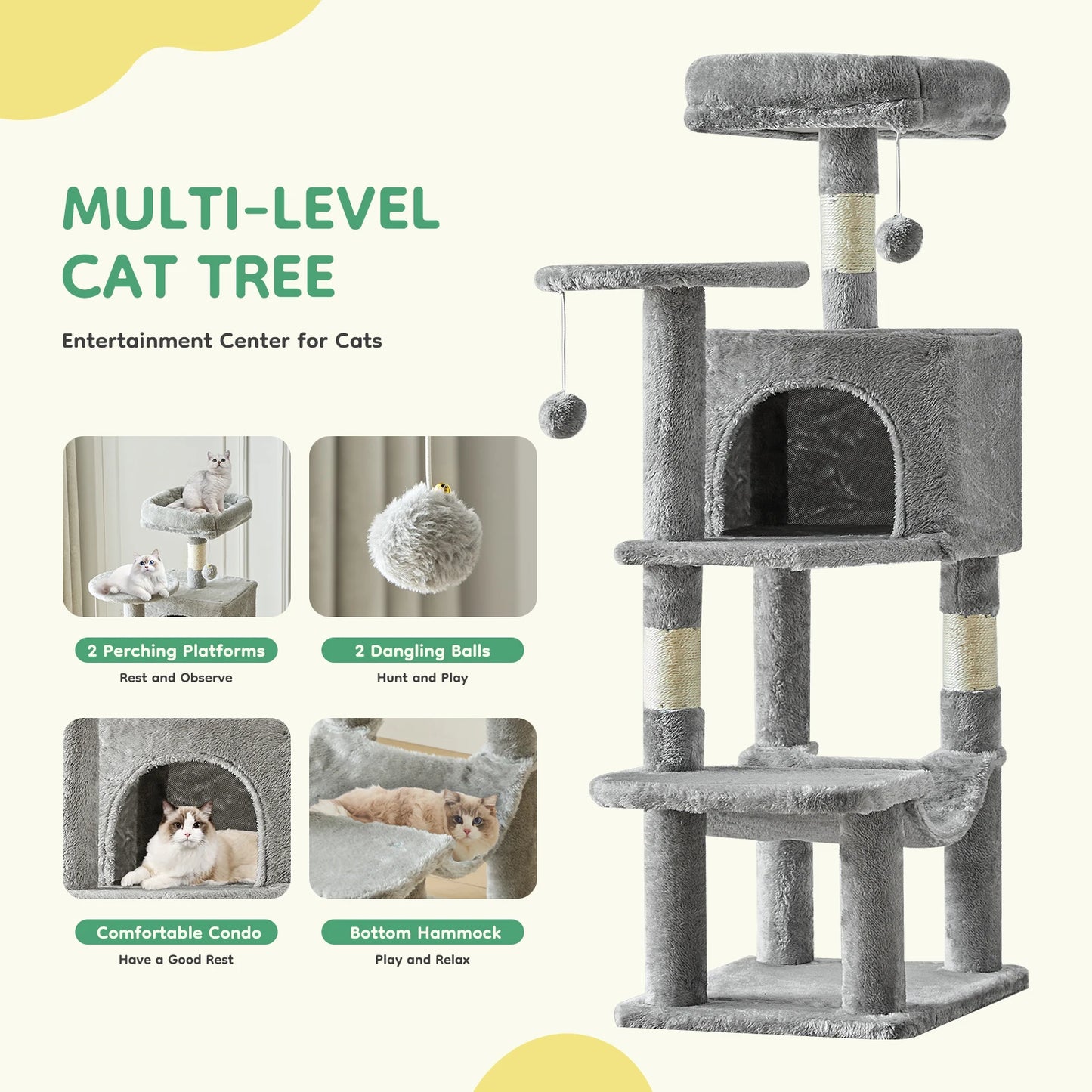 44-Inch Multi-Level Cat Tree with Condo & Hammock product image 6