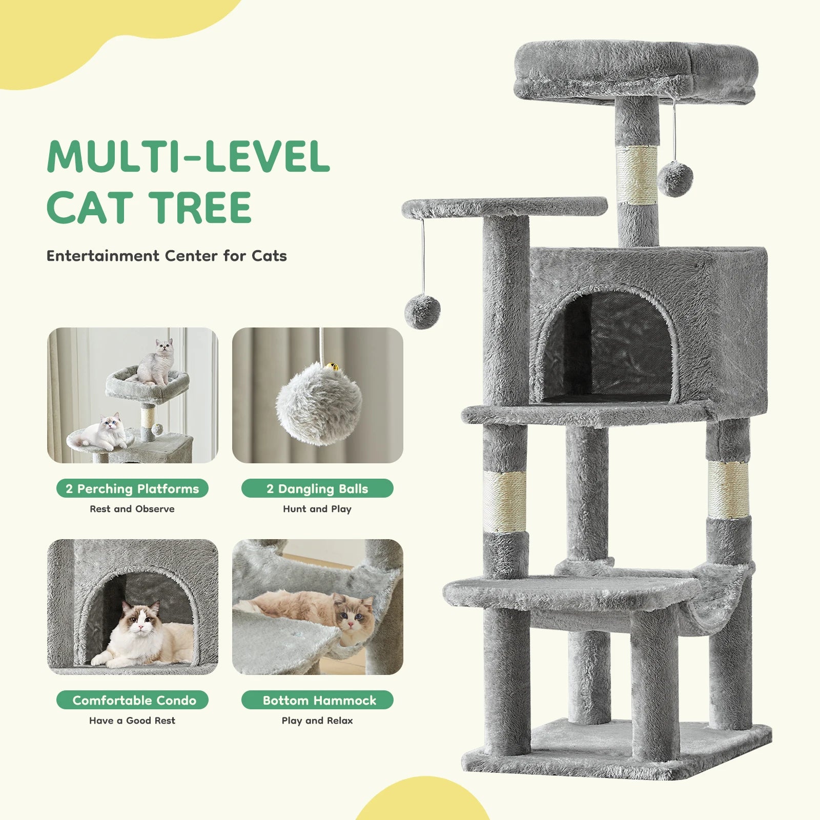 44-Inch Multi-Level Cat Tree with Condo & Hammock product image 6