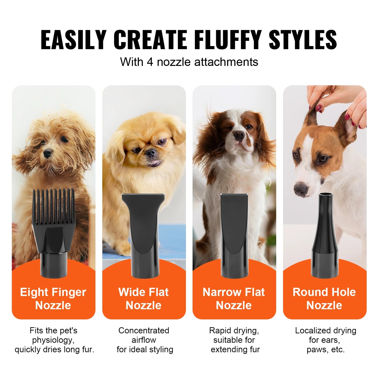 2000W Dog Blow Dryer with Adjustable Speed, Heat & 4 Nozzles
