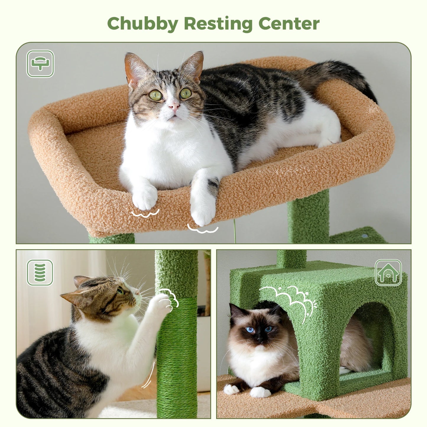 Cactus Cat Tree Tower with Plush Hammock & 2-Door Condo