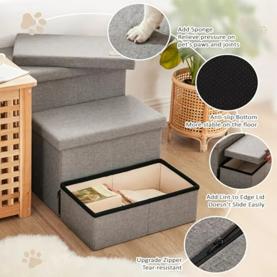 Dog Stairs for High Bed 18" H, Foldable Pet Stairs for Small Medium or Large Dogs Puppy with Storage for Bed or Couch, Cat Dog