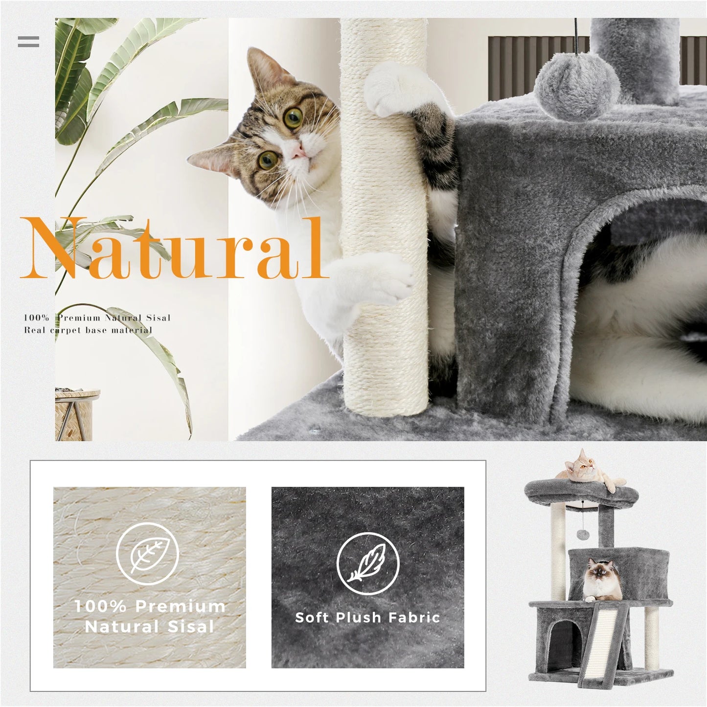 Multilevel Cat Tree Tower with Double Condos & Sisal Posts