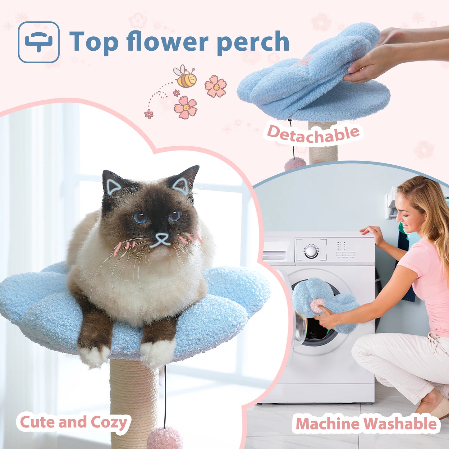 Flower Cat Tree with Metal Frame Hammock & Sisal Posts