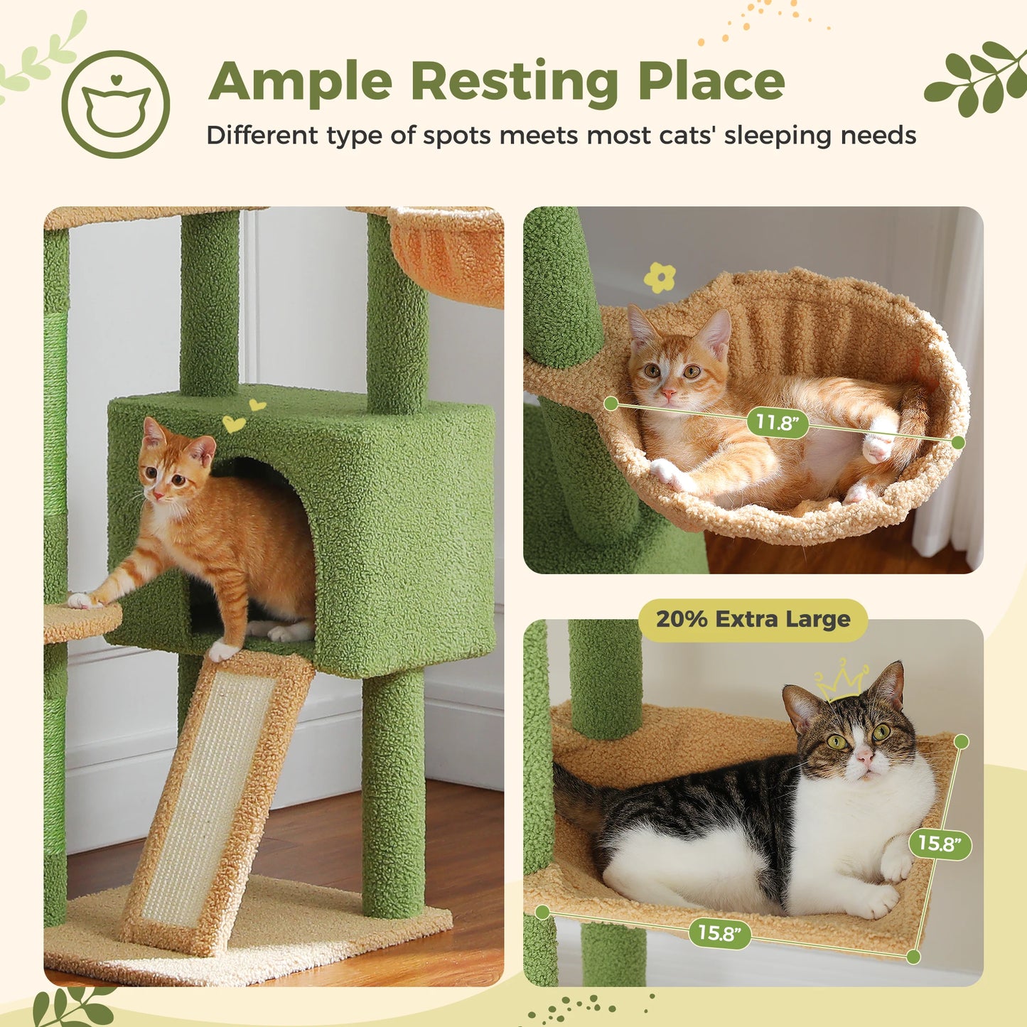 Cactus Floor-to-Ceiling Cat Tree with Condo & Hammock