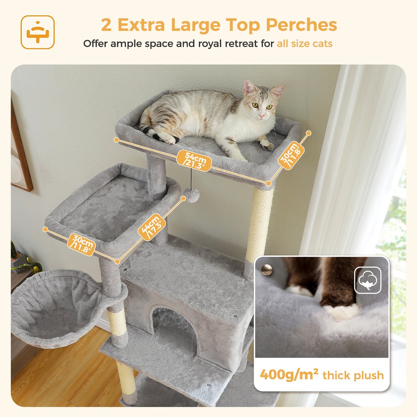 Large Cat Tree for Indoor Cats with Scratching Posts & Hammock