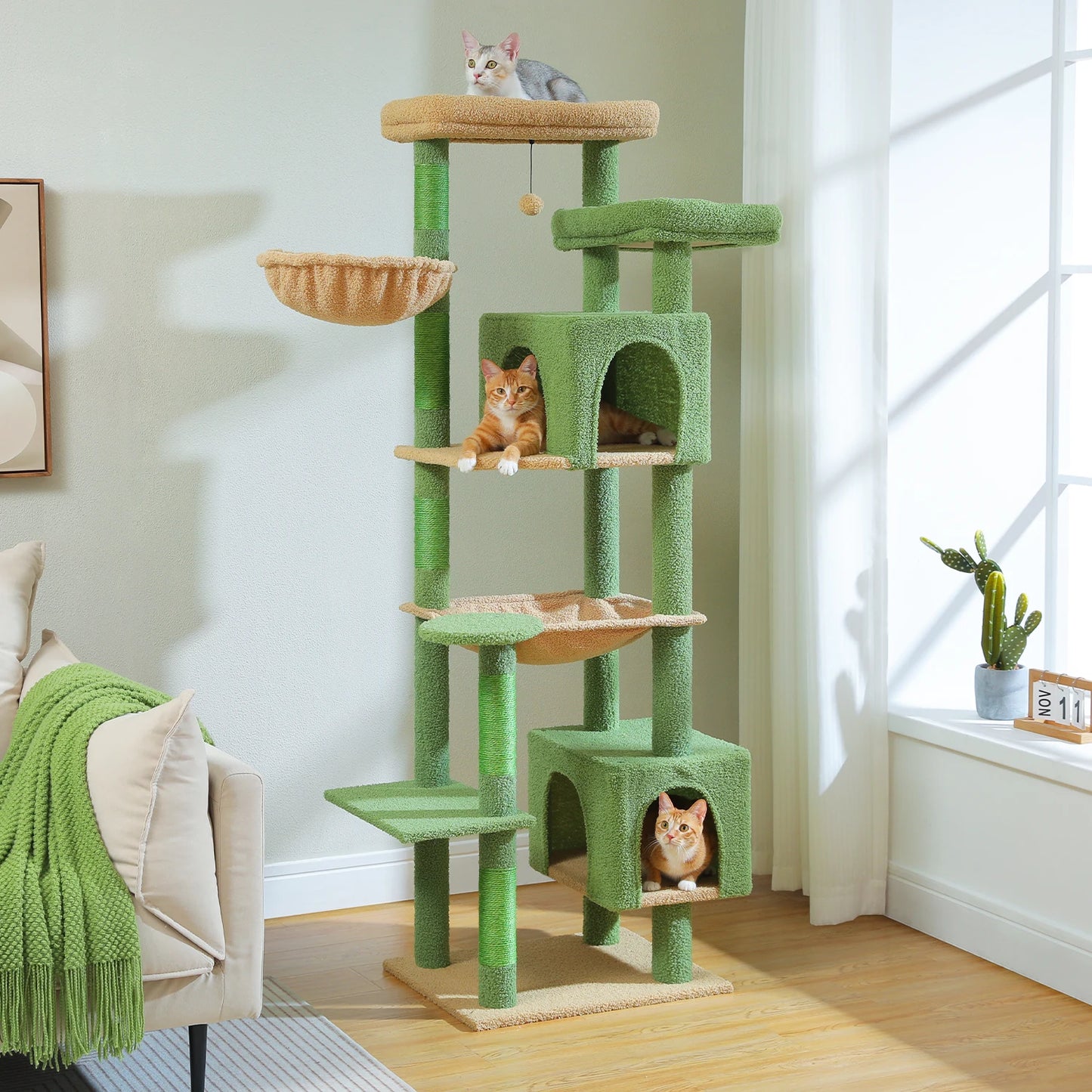 Tall Cat Tree Tower with Super Large Hammock & Condo