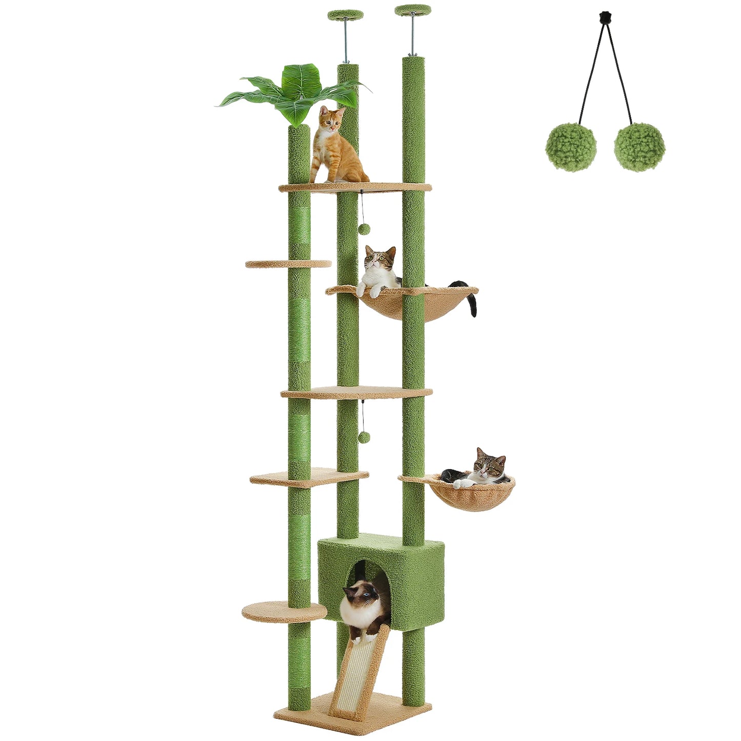 Cactus Floor-to-Ceiling Cat Tree with Condo & Hammock