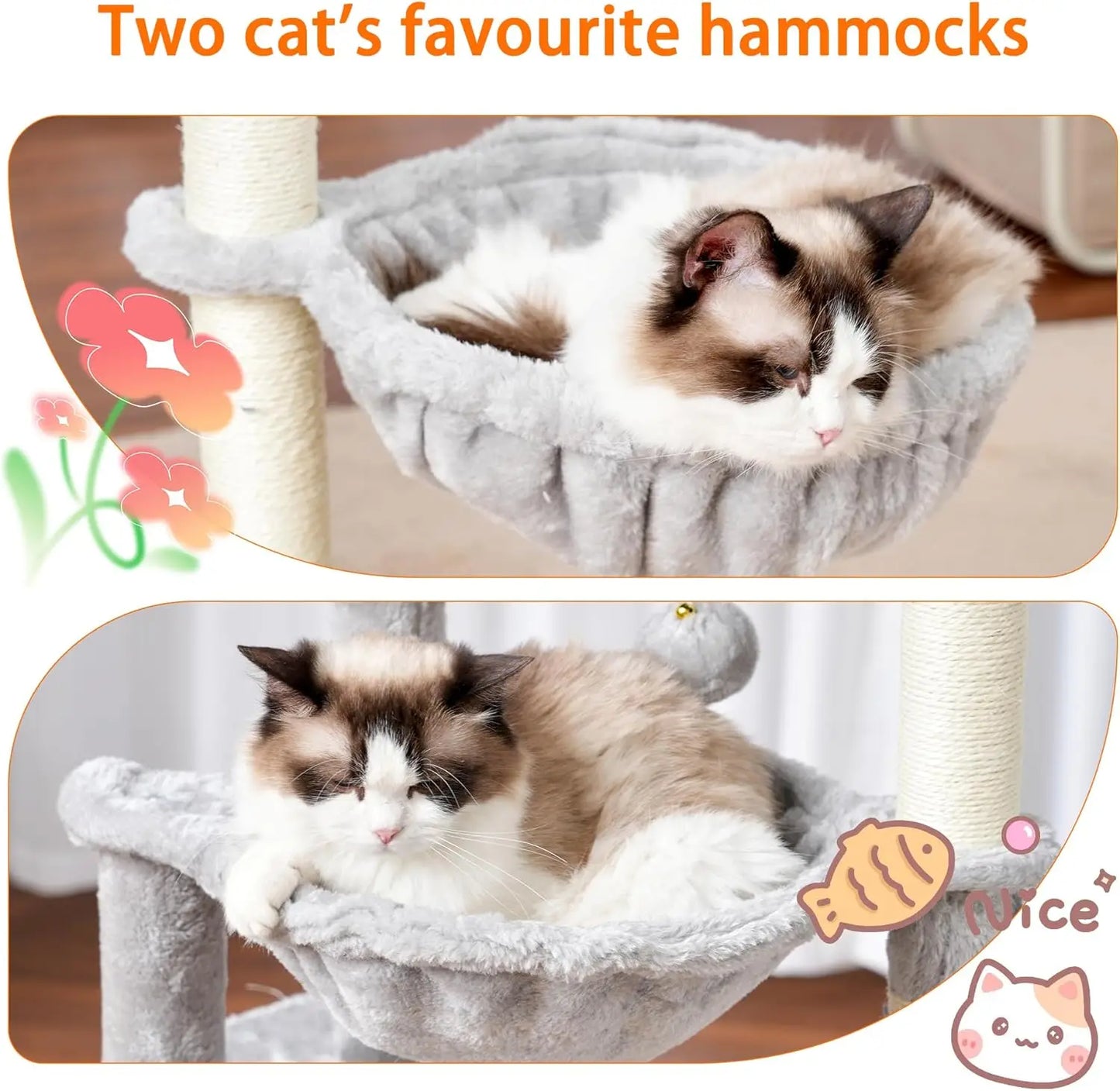 39.4" Cat Tree Tower with Scratching Post, Indoor Cat Condo, 2 Baskets & Dangling Toy, Light Gray