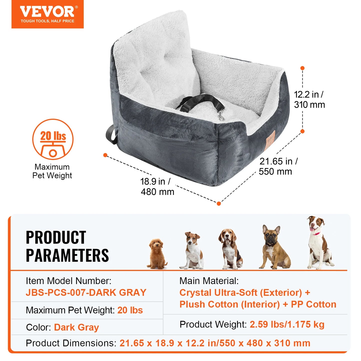 Waterproof Dog Car Booster Seat with Safety Leash