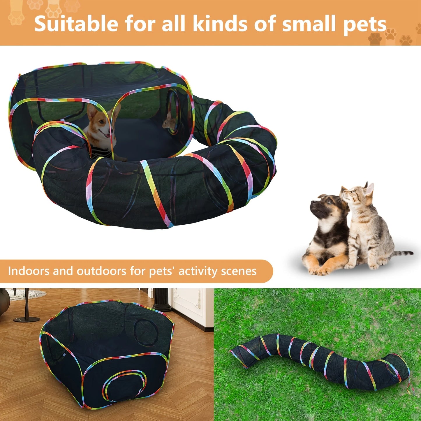 Cat Tunnel, Outdoor Cat Enclosures Playground, Rainbow Cat Playpen For Cats, Kitty And Small Animals, Include Portable Cat Tent With Circle Cat Tunnel JUYHGV