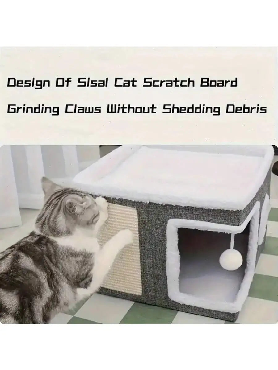 Foldable 4-Season Cat Play Cube with Bed & Tunnel