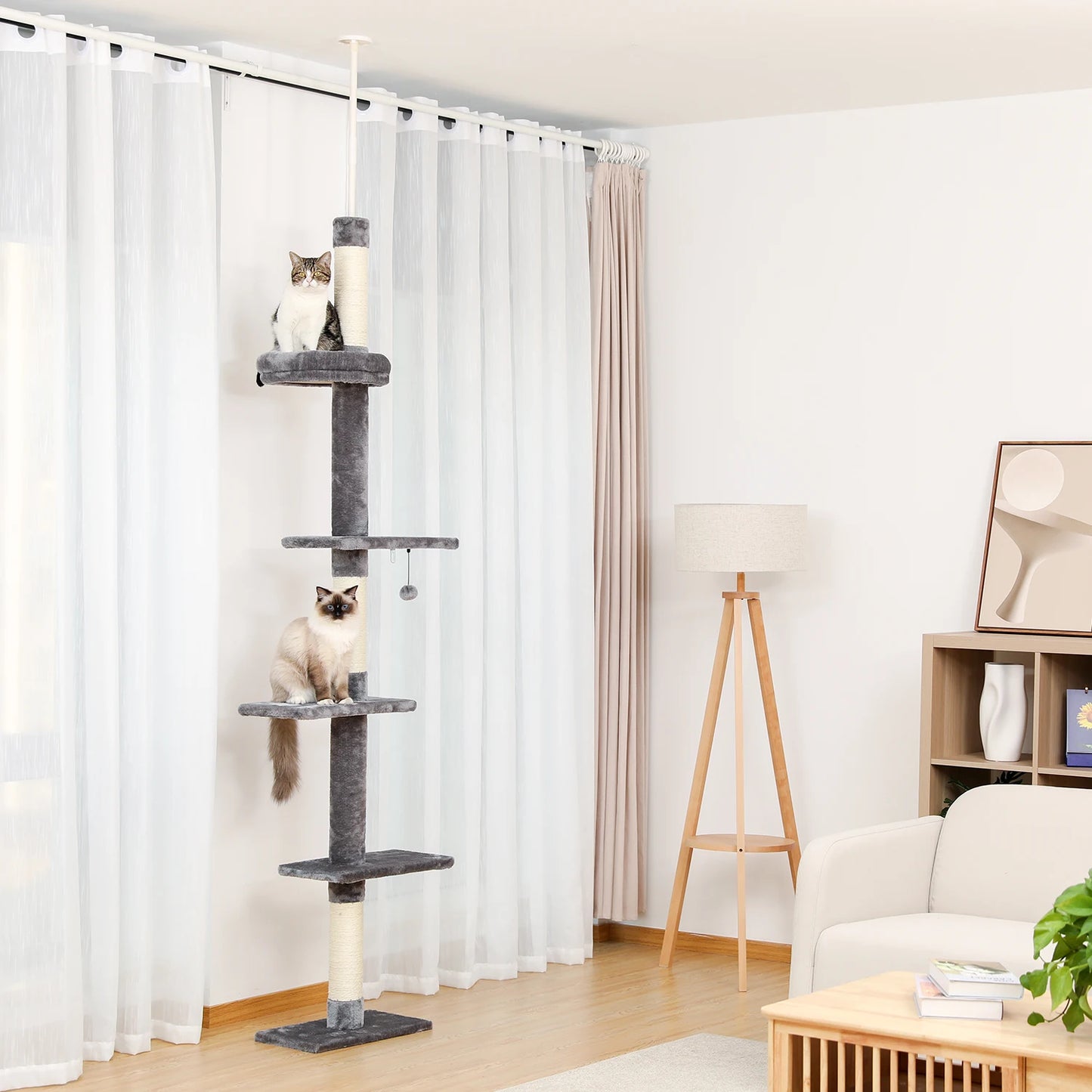Adjustable Floor-to-Ceiling Cat Tower with Scratching Posts