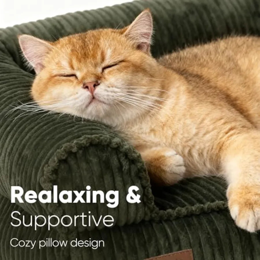 Dog Couch Bed Corduroy Cozy Cat Bed for Indoor Cats with Washable Cover 28in Waterproof Orthopedic Dog Beds Sofa for Small Dogs