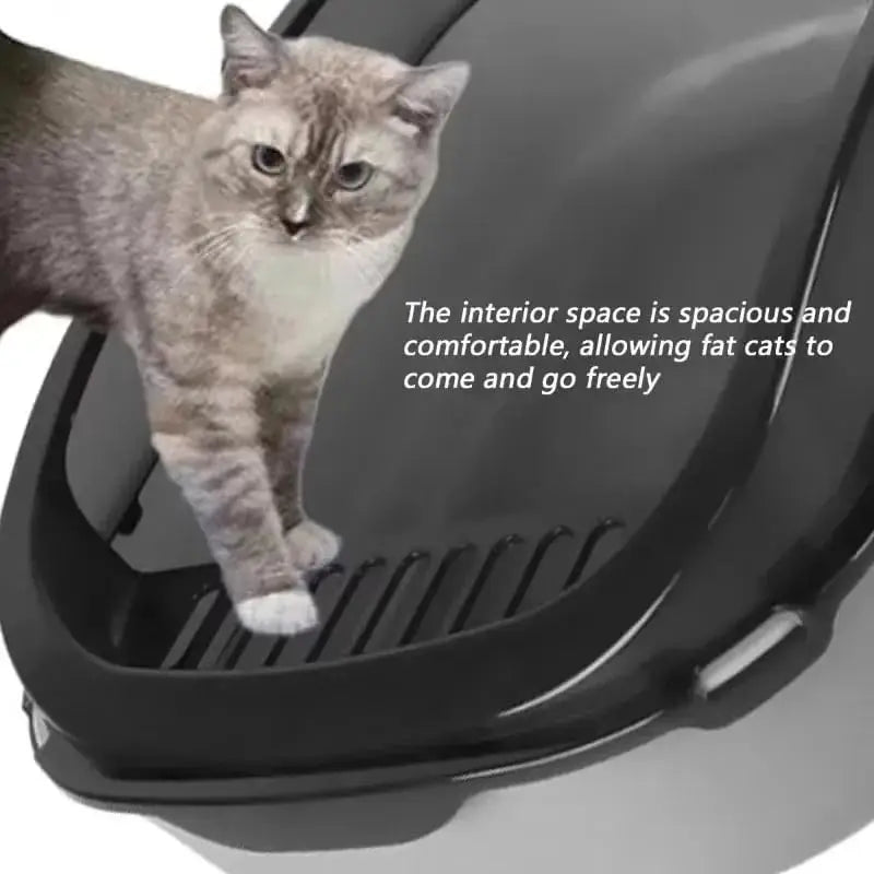 Semi-Enclosed Splashproof Cat Litter Box with High Sides
